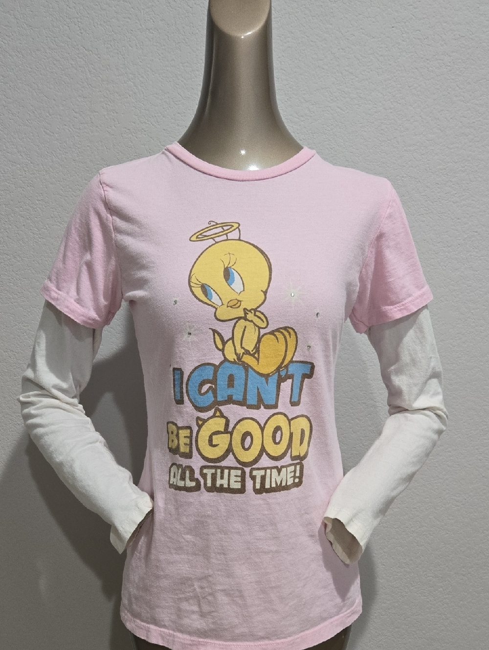 Warner Bros. Tweety Layered-Look Pink & Cream Long Sleeve Tee
